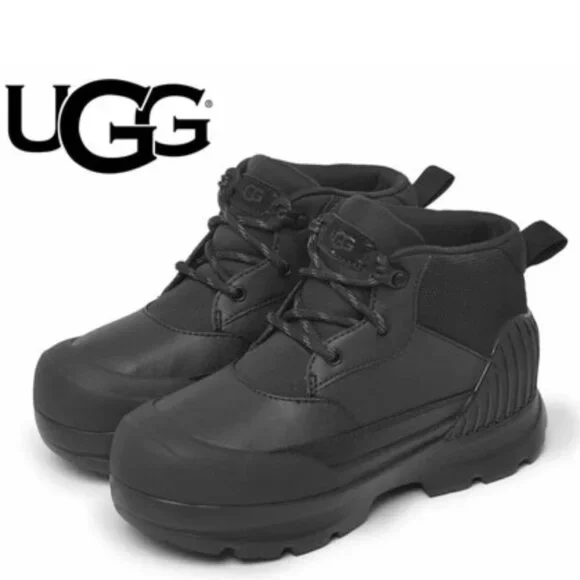 UGG NEUMEL X BLACK TEXTILE LEATHER WATERPROOF RAIN BOOTS