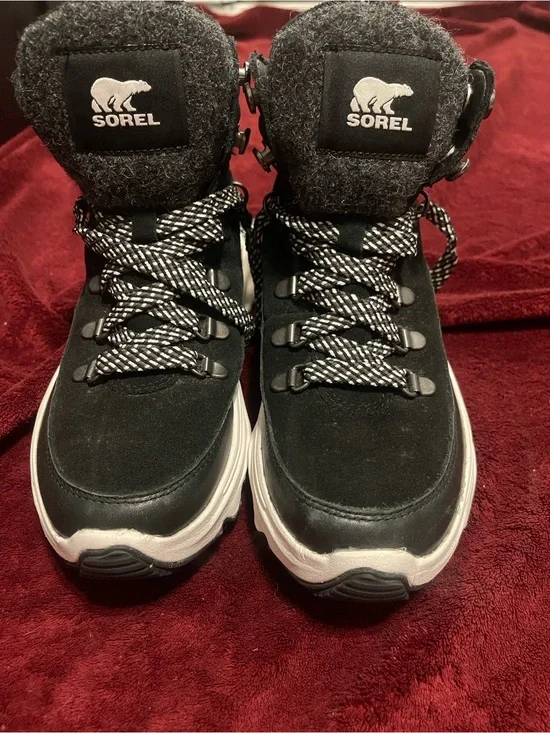 Sorel  Black and White Lace-Up Waterproof Winter Boots