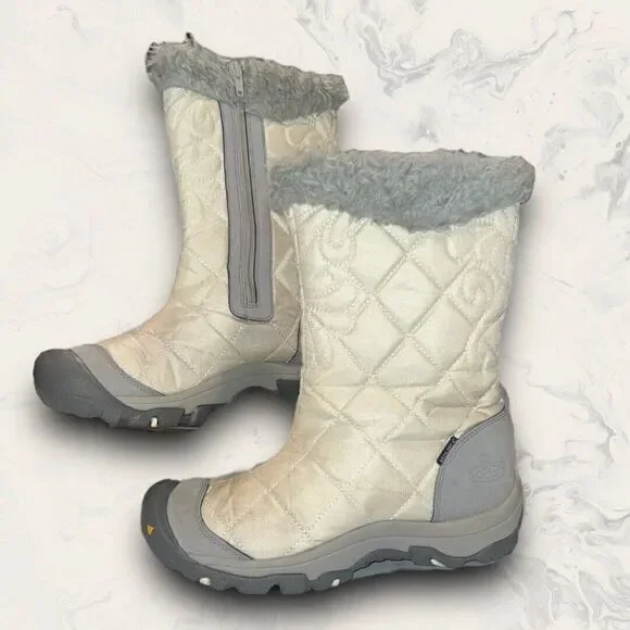 Keen Dry Warm 200 Gram Insulated Waterproof Ivory Gray Snow Boots Women Size 6