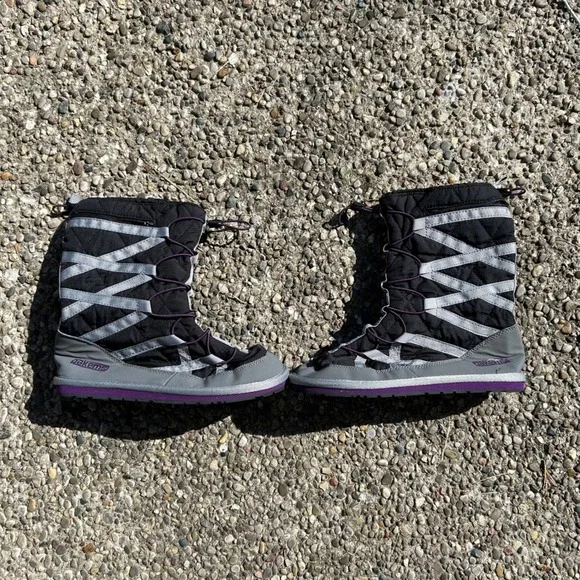 Pakems Quilted‎ Snow Boots Womens Size 6 Black Grey Purple Ripstop Nylon