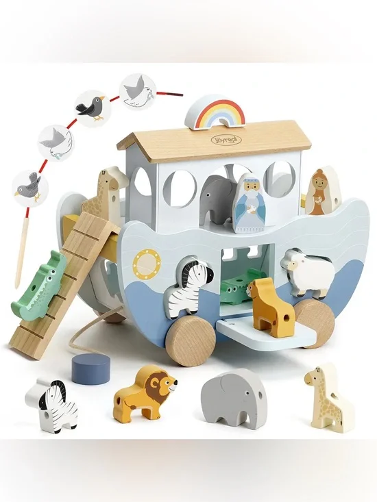 JoyReal Wooden Noah's Ark Toy for Montessori Learning