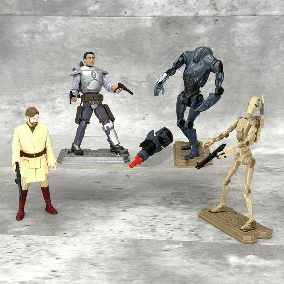 Star Wars Attack Of The Clones Action figure Lot Jango Fett Super Battle Droid