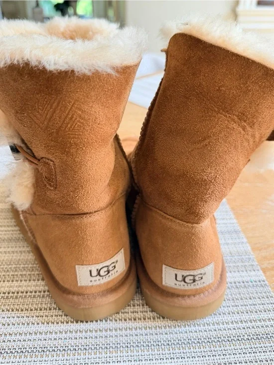 UGG Chestnut Suede Short Shearling Slippers