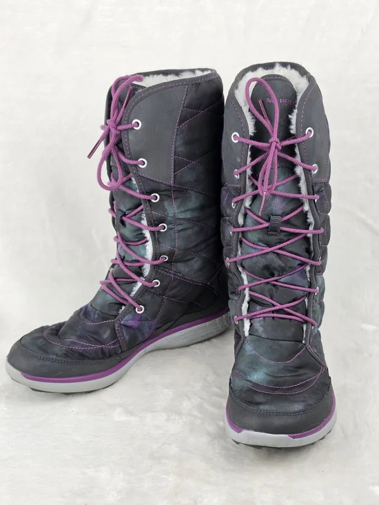 Merrell Dragonfly Tall Boots Womens 9.5 Purple Black Waterproof Insulated