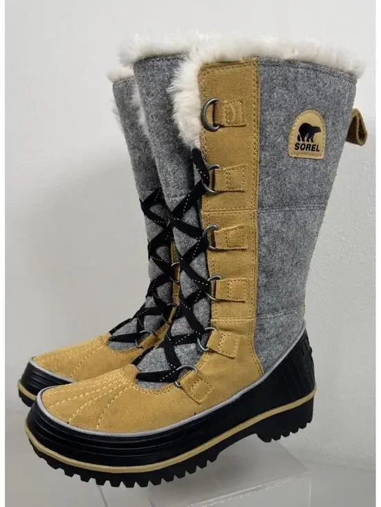 Sorel Womens Tivoli High II Tan Suede Faux Fur Waterproof Snow Boots Size 7
