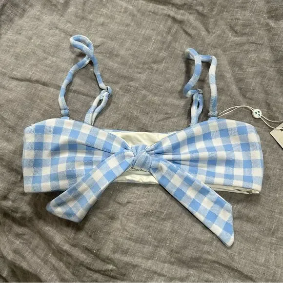 Frankie's Bikinis Enzo Gingham Bikini Top Bluebell XS Swim Beach Pool Vacation