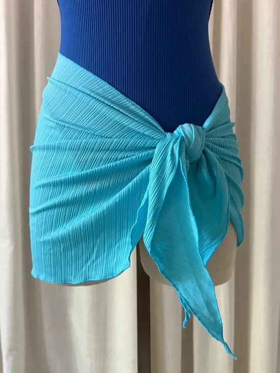 Frankie's Bikinis Turquoise Blue Crinkle Swim Sarong