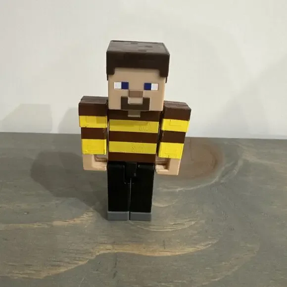 Minecraft Steve Action Figure 3 In Yellow Striped Shirt Build A Portal