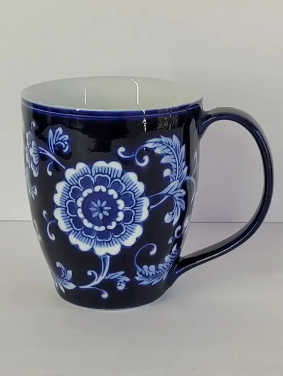 Pier 1 Exclusive MANDARIN Floral Cobalt Blue White Porcelain 14oz Coffee/Tea Mug