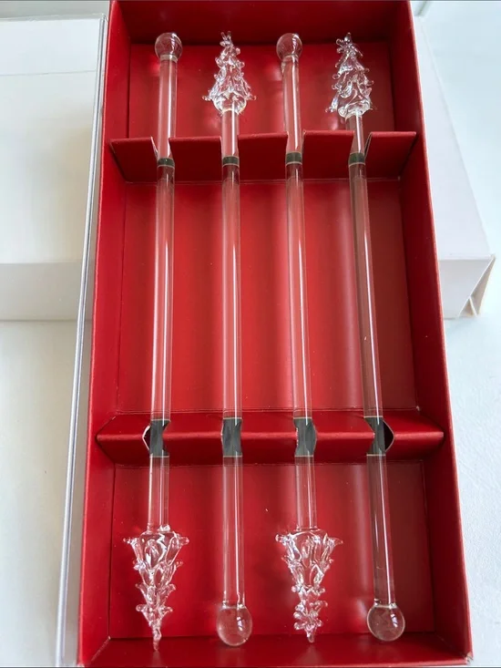 Pier 1 Clear Glass Holiday Christmas Tree Swizzle Stir Sticks