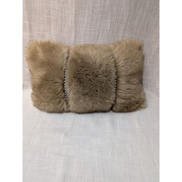 Pier 1 Imports Faux Fur with Faux Pearls Throw Pillow Rectangle Lumbar 11 x 19