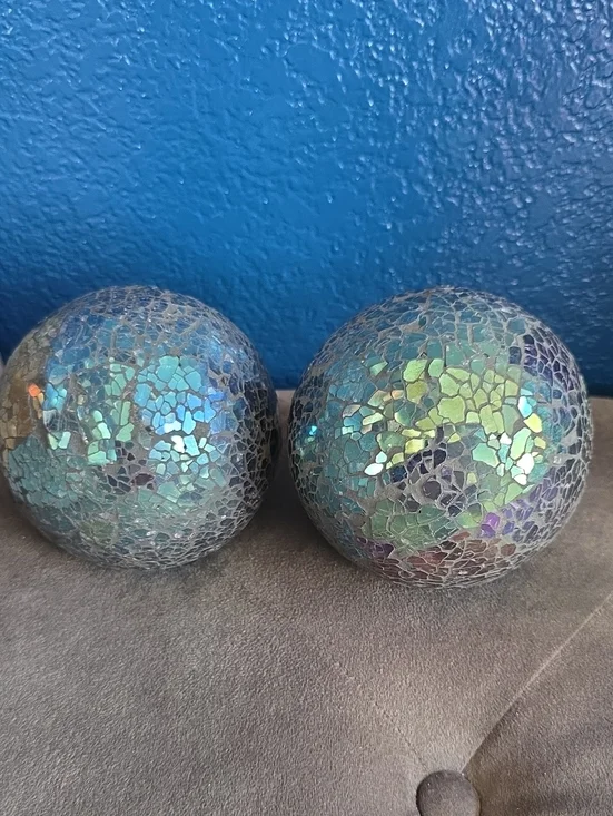 Pier 1 Iridescent Blue-Green Mosaic Decorative Spheres