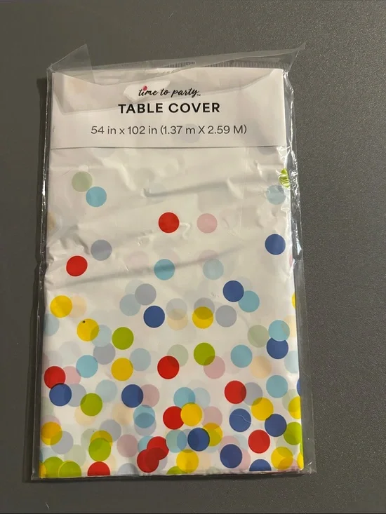 White Confetti Table Cover - Colorful Dot Design