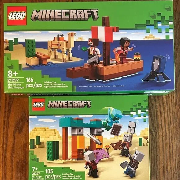 2 🆕 LEGO Minecraft Adventure sets Pirate 🏴‍☠️ 21259 Desert🏜️Patrol 21267