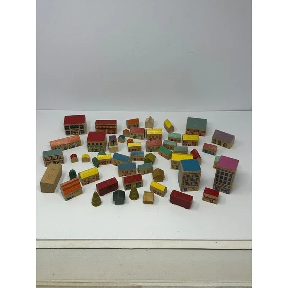 Vintage 1970's Playskool Village 52pc Block Set T3