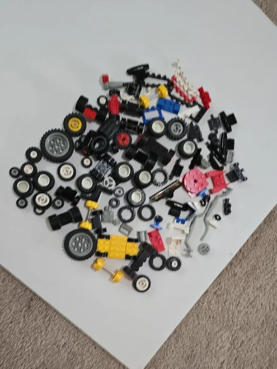 LEGO Mixed Building Toy Wheels and Parts - Black, Yellow, Red, Blue