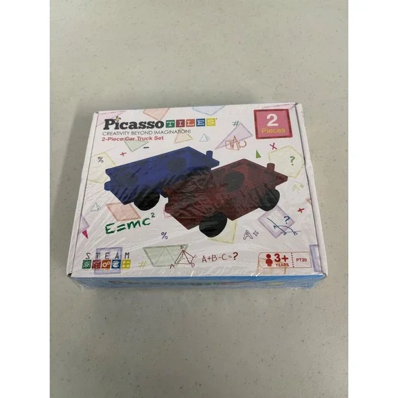 PicassoTiles 2-Piece Magnetic Car Truck Set PT20 Blue Red Building Toy New‎