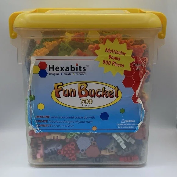 Vintage Flexible Hexabits 875 pc. Flexible Building Tiles 2D 3D Fun Bucket