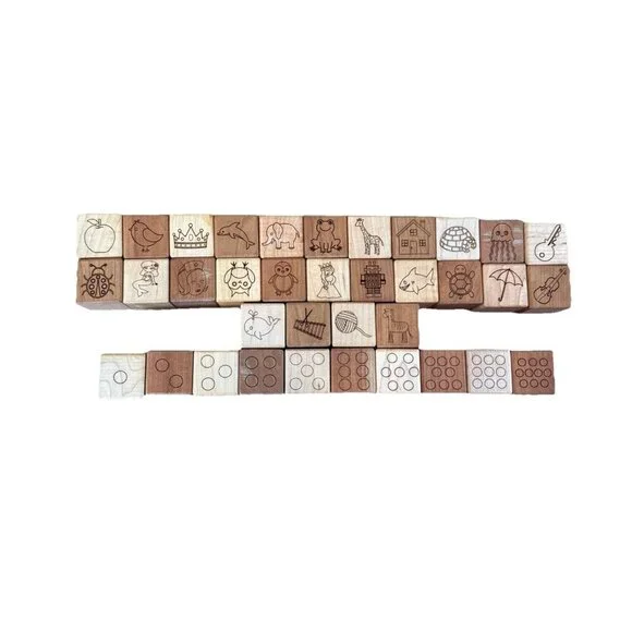 Classic Toy ABC 123 Alphabet Wooden Blocks Wood Blocks Deluxe Maple