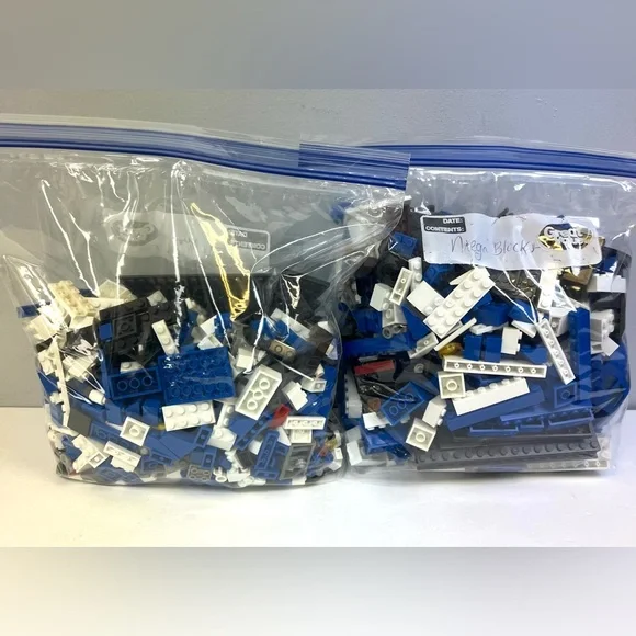 Mega Blocks‎ - Two bags , Mixed pieces, Blue/White/Grey/Black, Pre-Owned