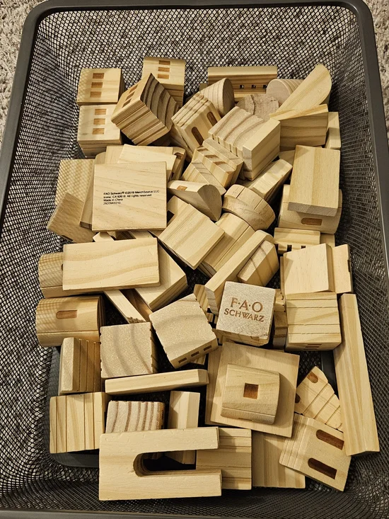 FAO Schwarz 75 Piece Natural Wood Building Blocks - Light Wood Set