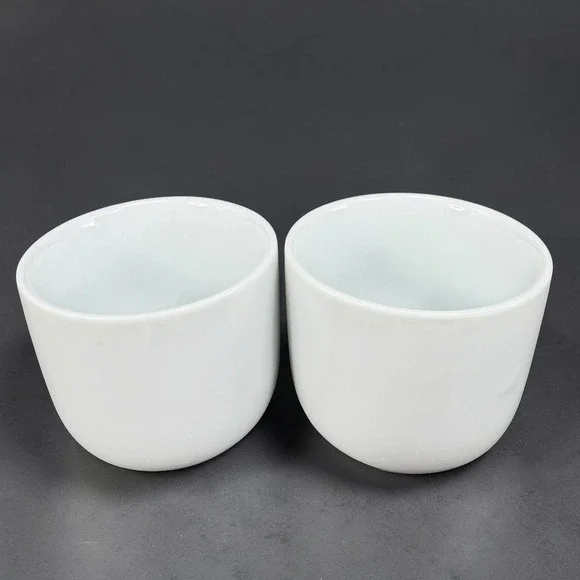 Pier 1 Imports White Ceramic Tea Sake Cups Mugs‎ Handleless Minimalist Set 2