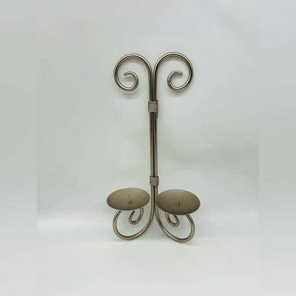 Silver 14” wall flat lay 2 candle holder wall sconces