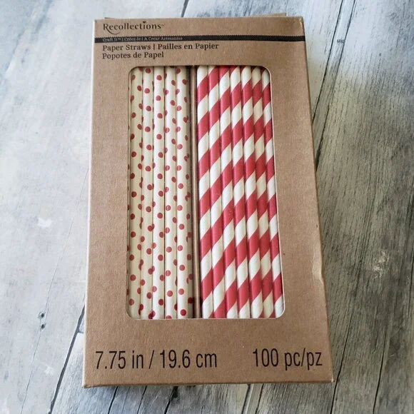 NWT - Recollections Red and White Stripe and Dot Paper Straws (100 pack)
