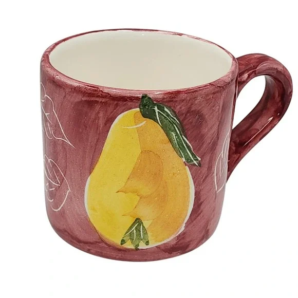 Pottery Barn Pear Fruit Ceramic Coffee Mug 14 oz Hand Painted Made in Mexico