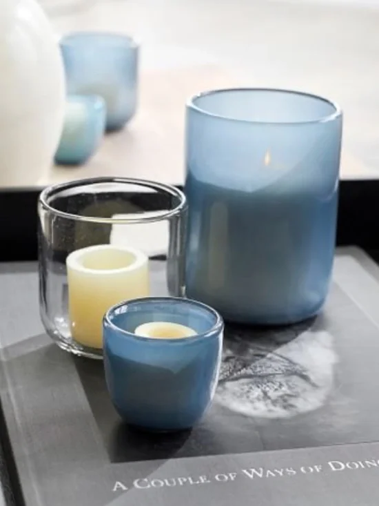 Chambray Blue Modern Glass Candle Holder