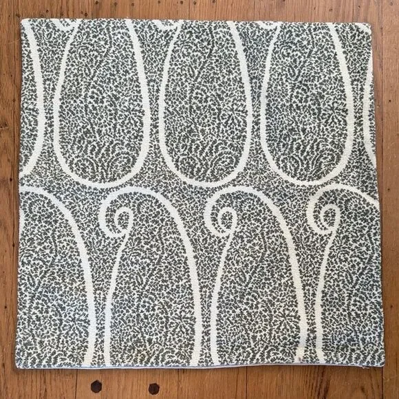 Pottery Barn Green and White Paisley-Style Accent Pillow Cover