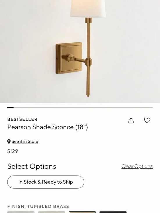 (2) Pottery Barn Pearson Shade Sconces In Tumbled Brass