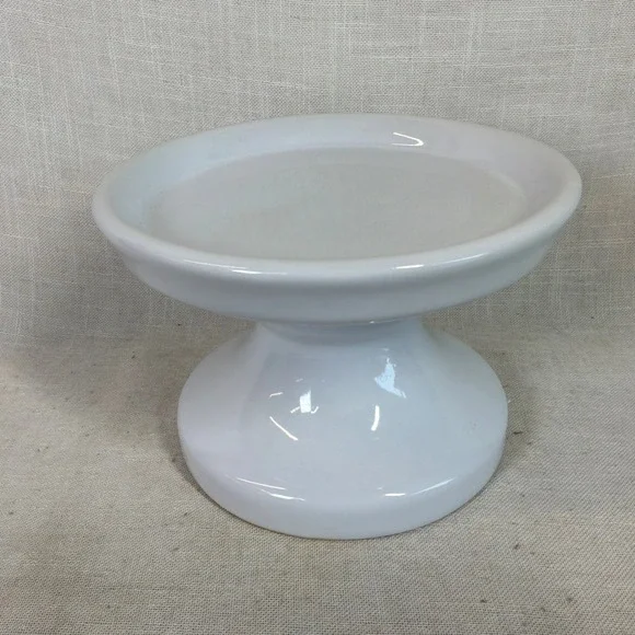 Pottery Barn White Ceramic Pillar Candle Holder Pedestal Stand 8.5 Inch