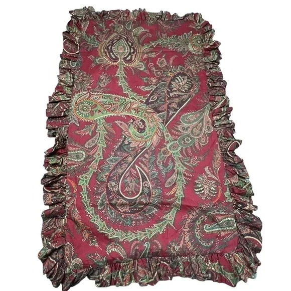Pottery Barn Paisley Cotton King Ruffle Red Green Pillow Sham Multicolor **Lined