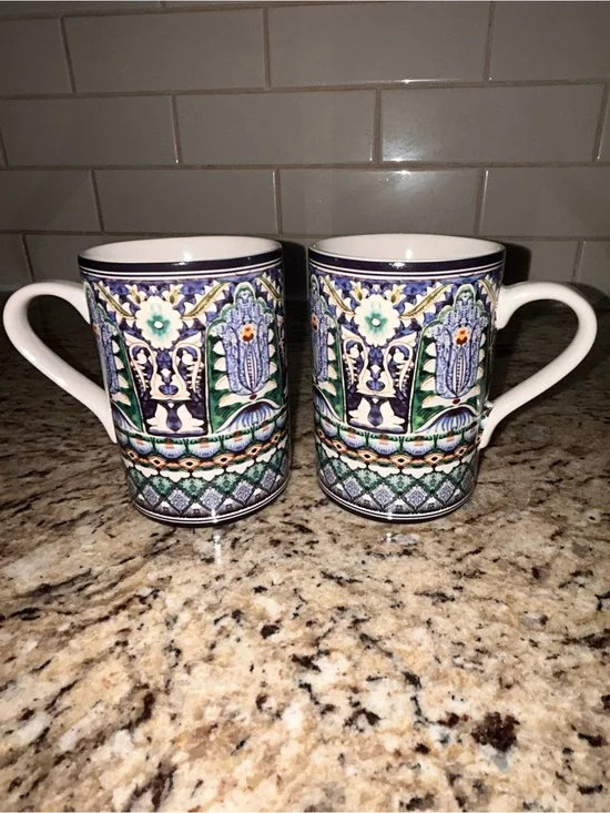 Pottery Barn Mezze blue mugs (2)