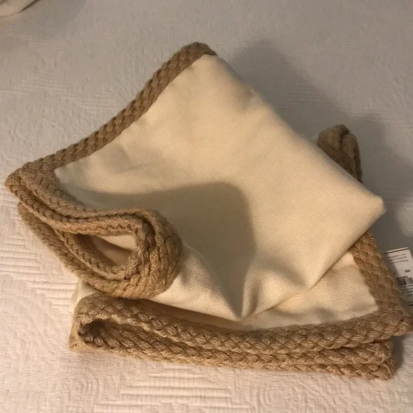 New Pottery Barn Linen & Jute Braid Pillow Covers Shams Ivory Tan 20”