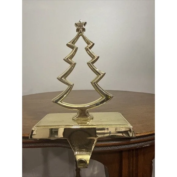 POTTERY BARN CHRISTMAS‎ TREE OUTLINE STAR GOLD TONE SHINY STOCKING HANGER