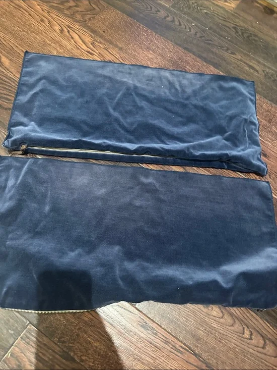 2 Pottery Barn Washed Velvet Lumbar Pillow Covers in a deep blue BUNDLE