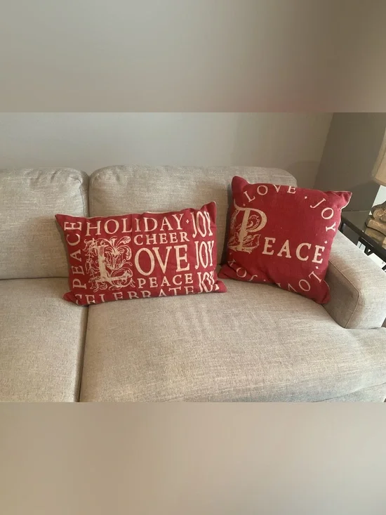 Pottery Barn Christmas Red Decorative Throw Pillows. Set of two