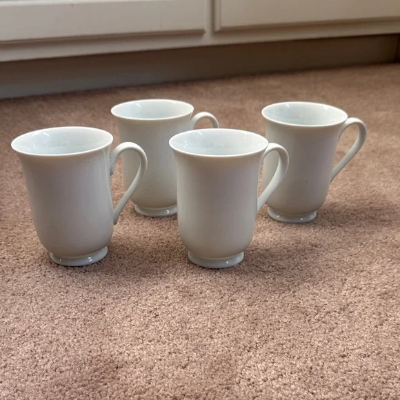 Vintage Pottery Barn Elegant Footed White Mug Set PB White - Set of 4