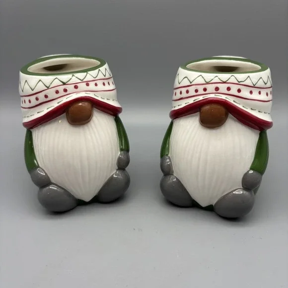 Pottery Barn Festive Gnome Mug Holiday Christmas Green Set Of 2‎