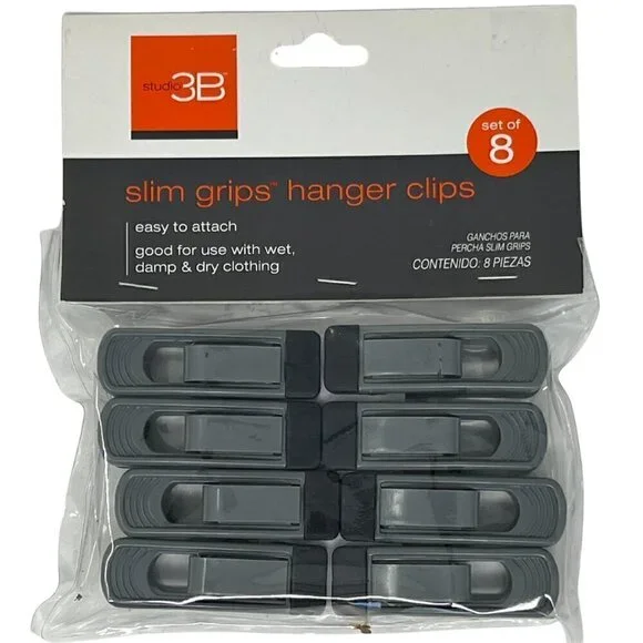 Studio 3B Slim Grips Hanger Clothes Pin Clips, Set of 8
