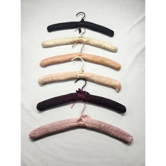 Vintage Padded Satin Hangers Set of 6 Burgundy Pink Cream Restoration Project