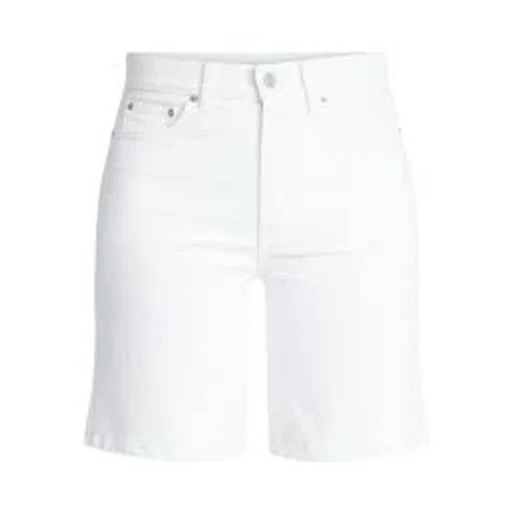 Clean Girl High Rise Bermuda Denim Coastal NEW Shorts White Size 10 9 Inch
