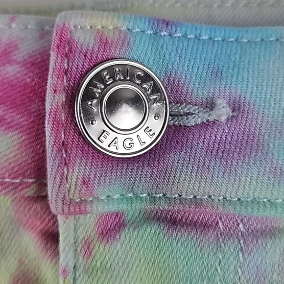 American Eagle Jean Shorts Pastel Tie Dye Denim, Distressed Pockets & Hemline