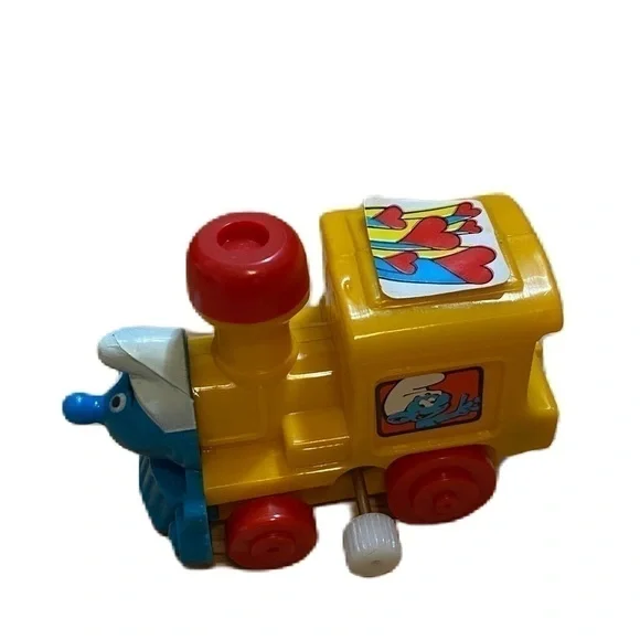 Vintage Smurf Wind Up Train Toy Kids Peyer 1982 Yellow Red