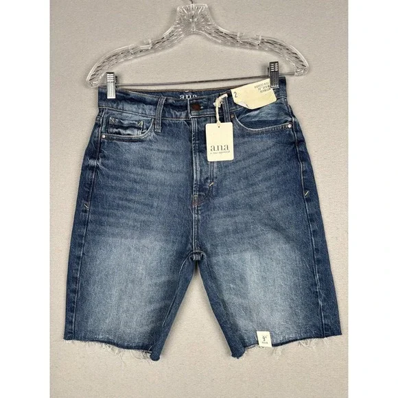 A.n.a Shorts Womens 2 Blue Highest-Rise 90 Denim‎ Bermuda Raw Hem 9 Inseam NWT