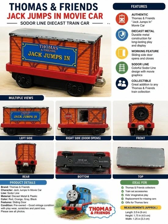 Thomas & Friends Jack Jumps In Movie Car Sodor Line Diecast Train Car Vintage