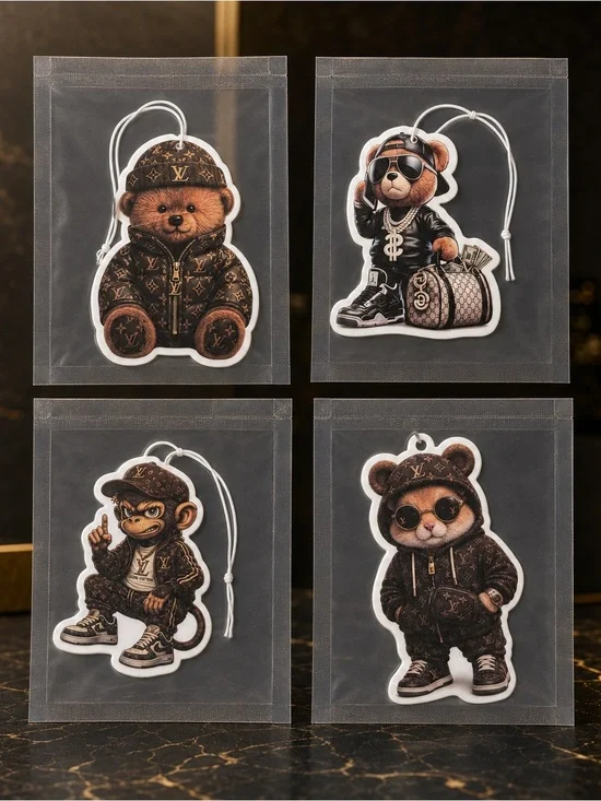 Luxury-Inspired Brown Teddy Bear Kids Air Freshener - Designer Print