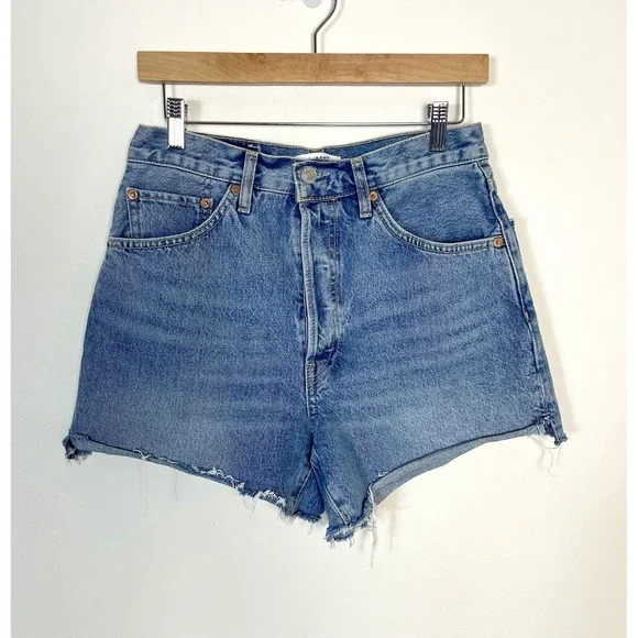 RE/DONE Originals Cut Off Denim Shorts Cool Medium Blue Organic Cotton‎ Size 28